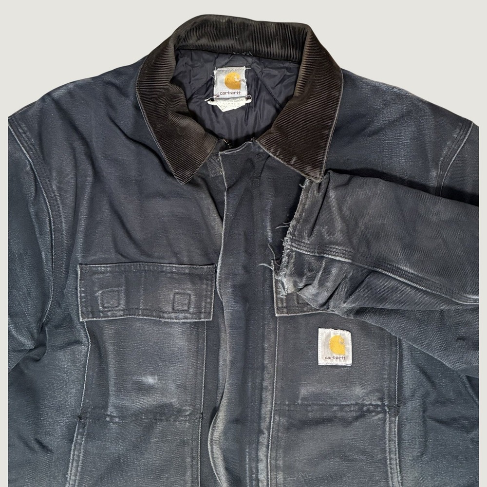 Carhartt Heavy Work Jacket Mens Large Honeycombed Black Distressed Faded Y2K